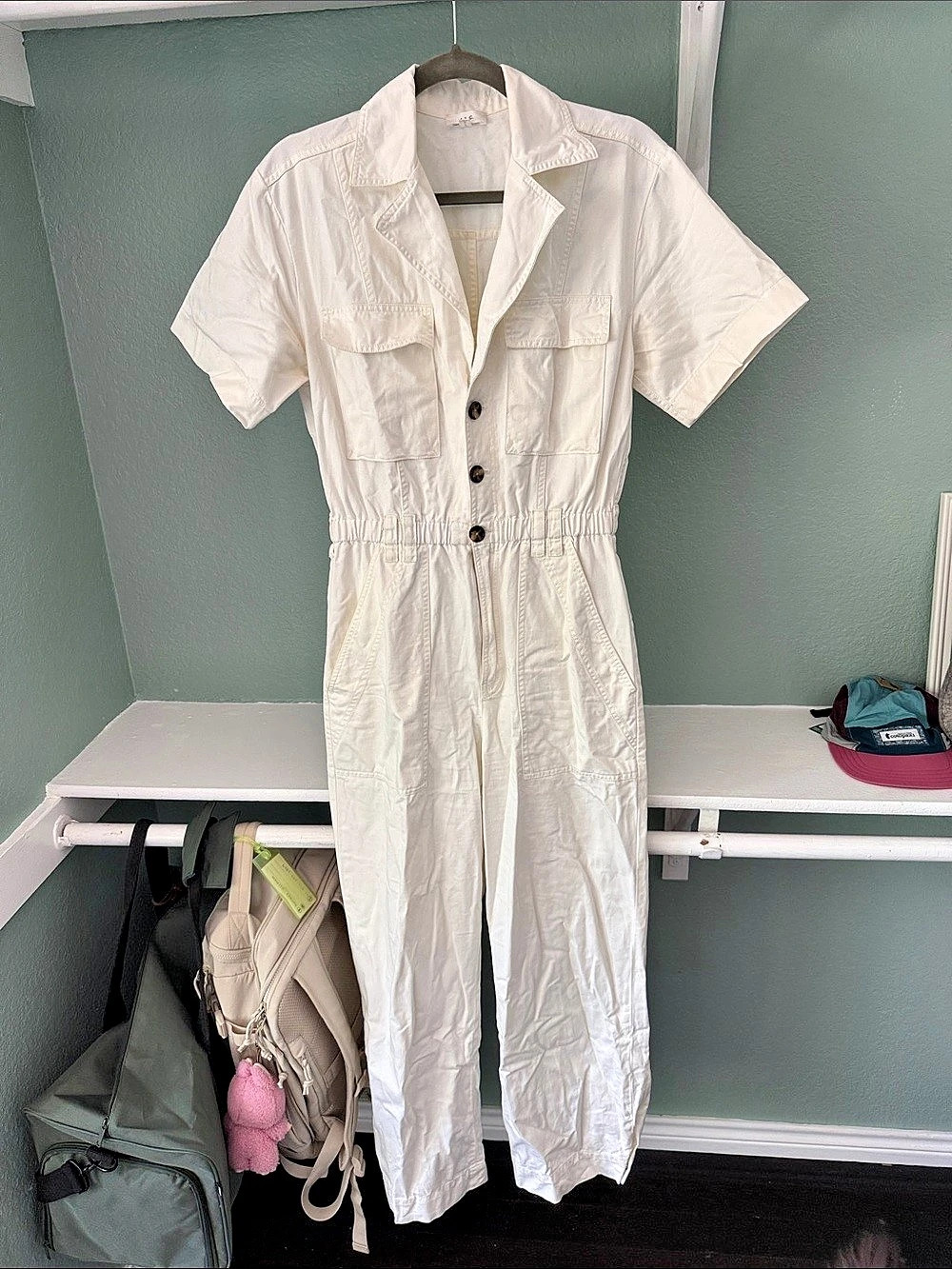 A.L.C. Augusta Short Sleeve Utility Jumpsuit White Size 4 Like New